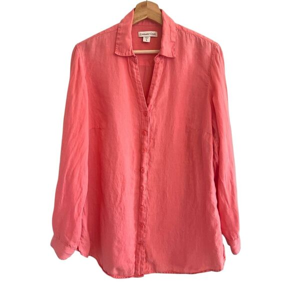 Coldwater Creek Womens Linen Button Up Top Size XL Coastal Grandmother Beach - Picture 1 of 7